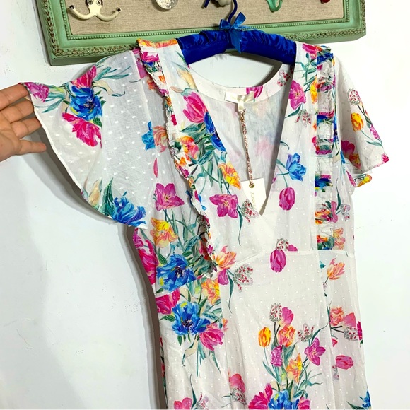 NWT LOVESHACKFANCY Vinnie Short Flutter Sleeve Maxi Dress Floral Size 12 - Picture 2 of 9